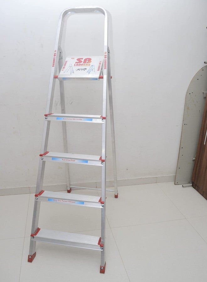 أس بي سلم ألومنيوم SB للمنزل/المكتب، 5 درجات، نوع A، قابل للطي، متعدد الاستخدامات مع منصة علوية - Image 4